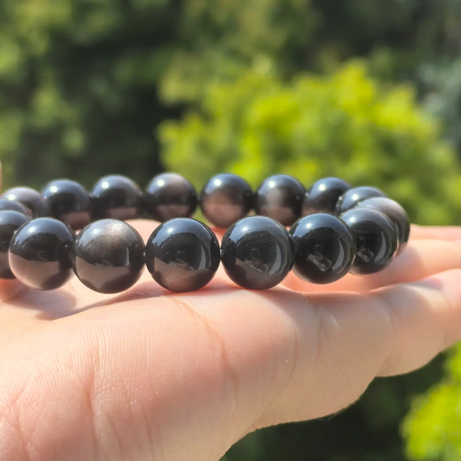 Silver Obsidian Bracelet bead texture close-up with natural inclusions | QZZEN