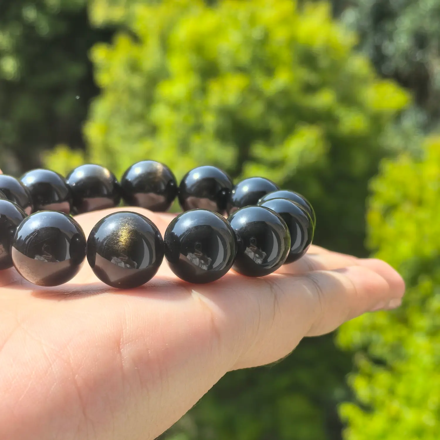 Gold Obsidian Bracelet bead texture close-up with natural inclusions | QZZEN