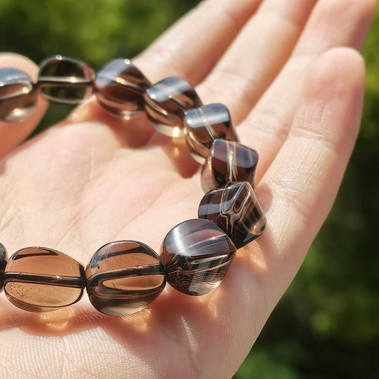 9mm Smoky Quartz Bracelet bead texture close-up with natural inclusions | QZZEN