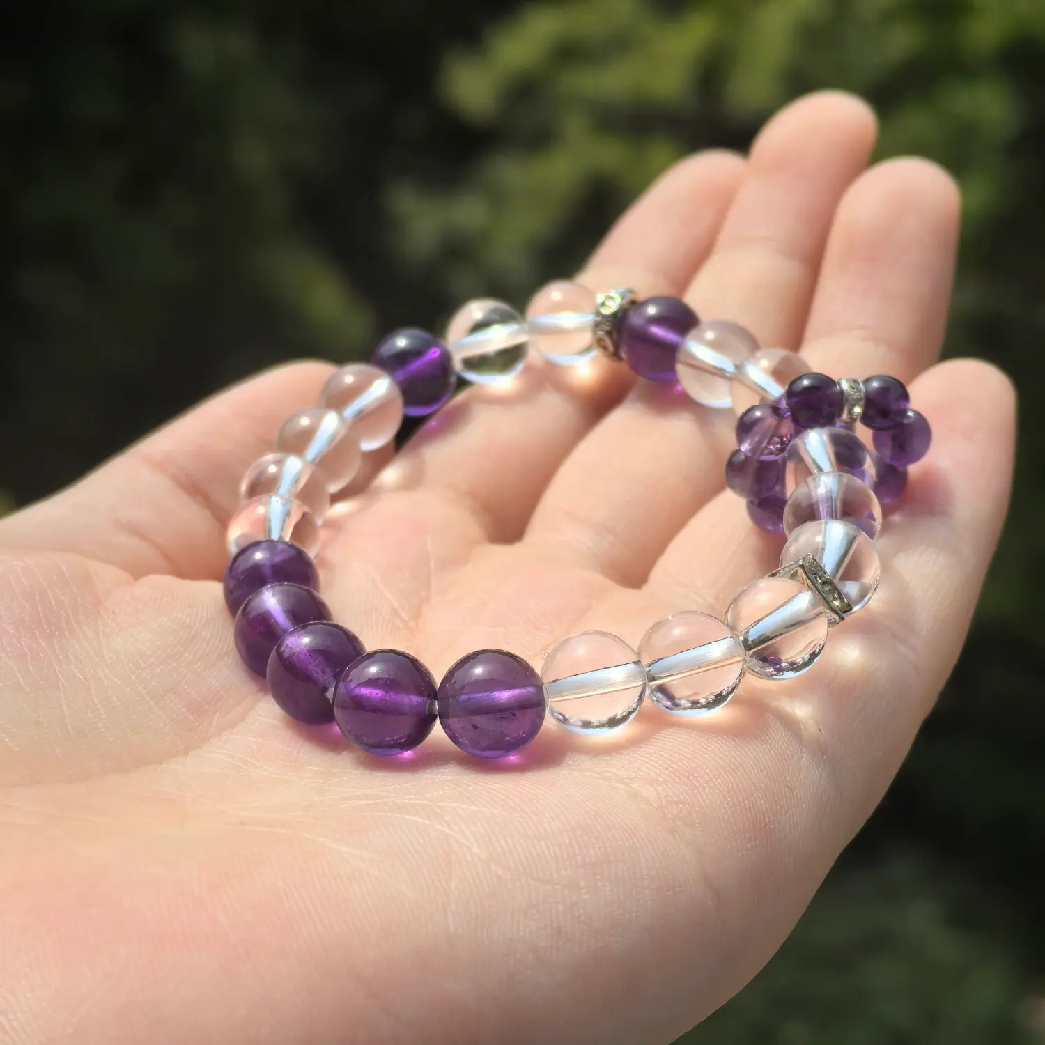Amethyst Clear Quartz Bracelet bead texture close-up with natural inclusions | QZZEN