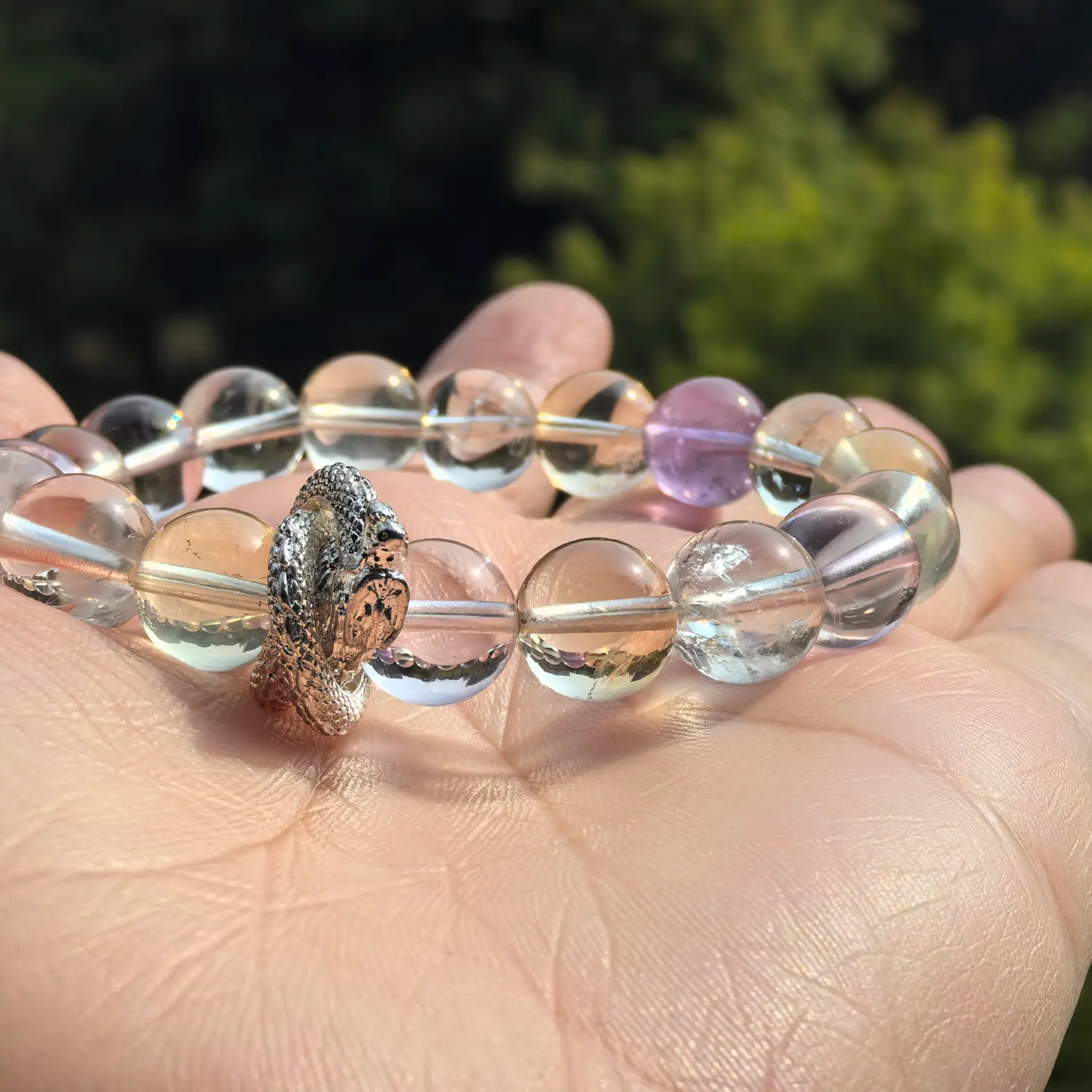 Amethyst Clear Quartz Citrine Bracelet bead texture close-up with natural inclusions | QZZEN