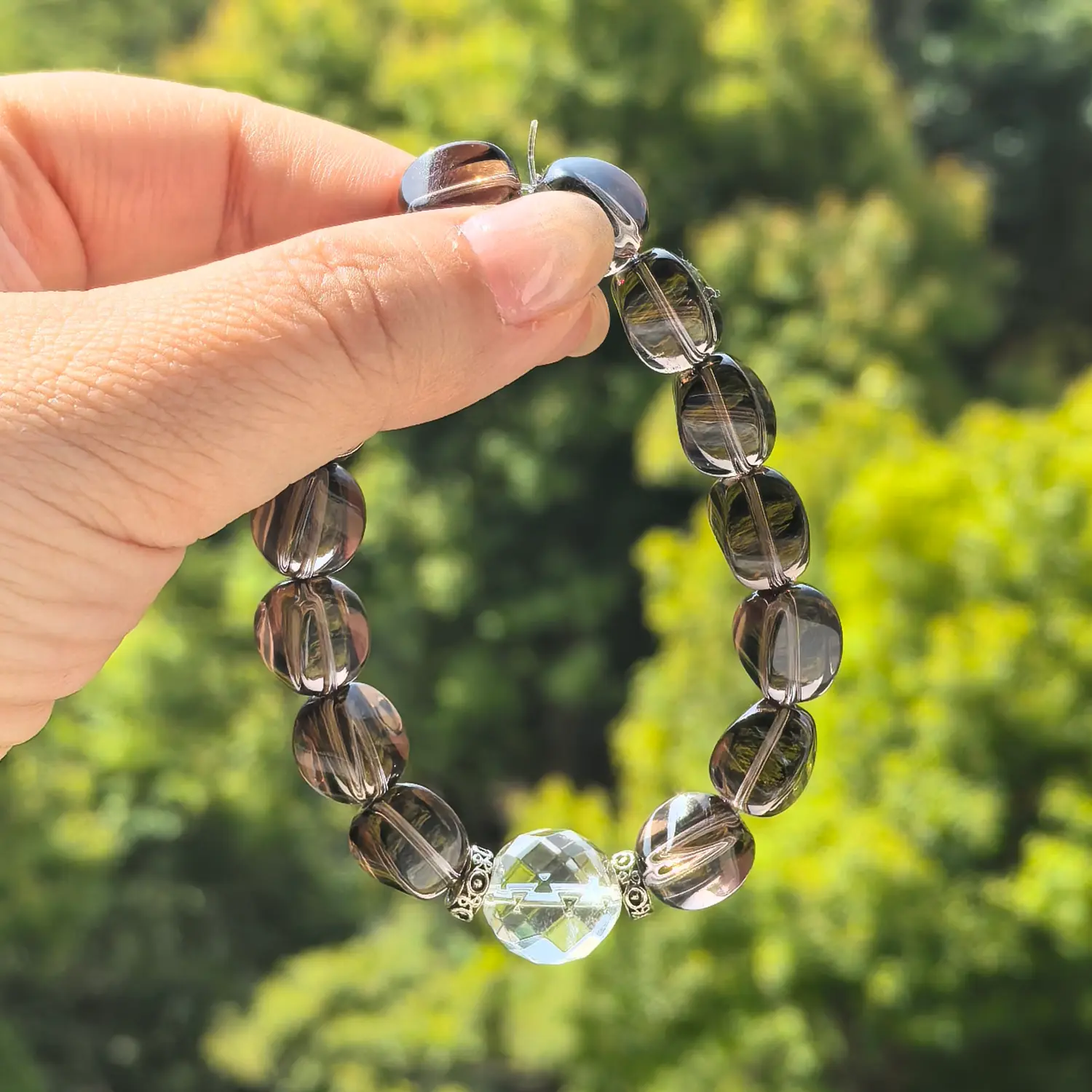 Clear Quartz Smoky Quartz Bracelet styled flat lay with calm ritual details | QZZEN