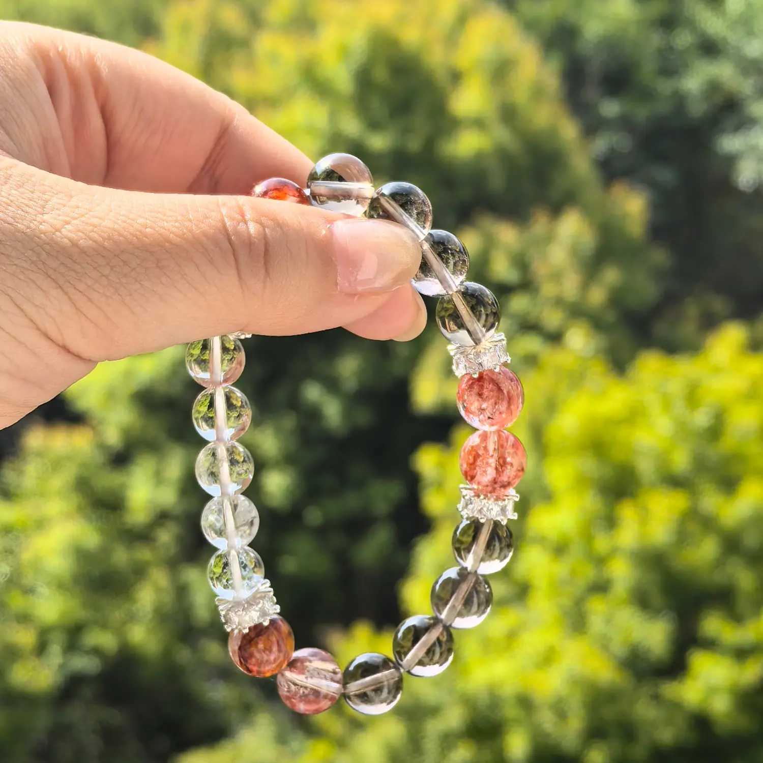Clear Quartz Red Hematoid Quartz Bracelet styled flat lay with calm ritual details | QZZEN