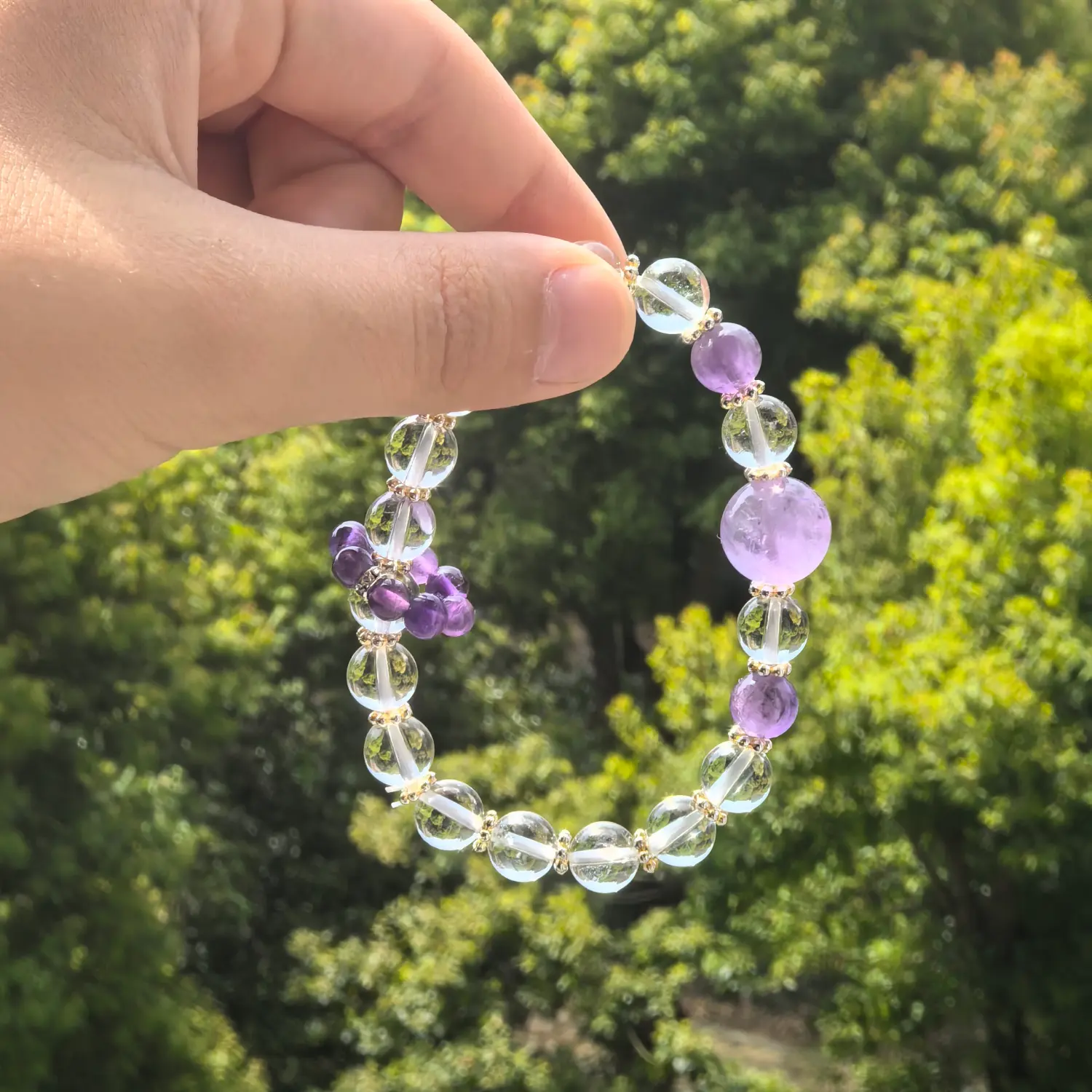 Amethyst Clear Quartz Bracelet styled flat lay with calm ritual details | QZZEN