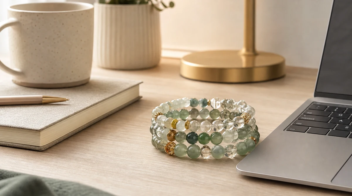 QZZEN editorial image for crystal bracelet micro ritual guide with natural crystal bracelet styling