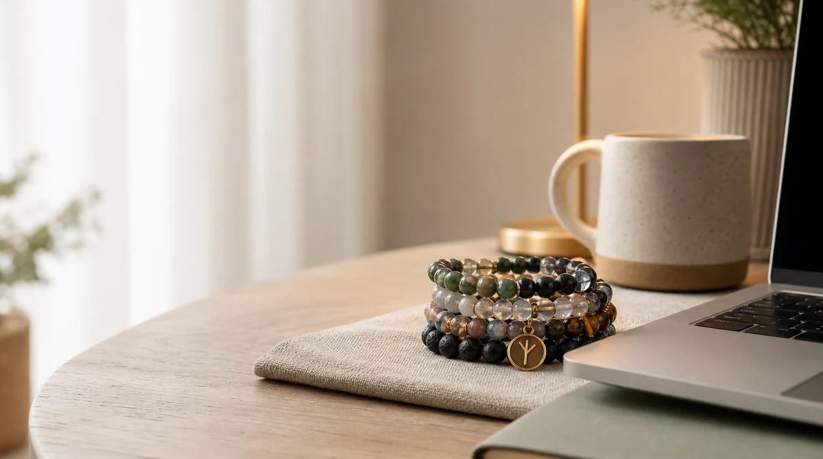 QZZEN editorial image for crystal rune bracelet trend guide with natural crystal bracelet styling