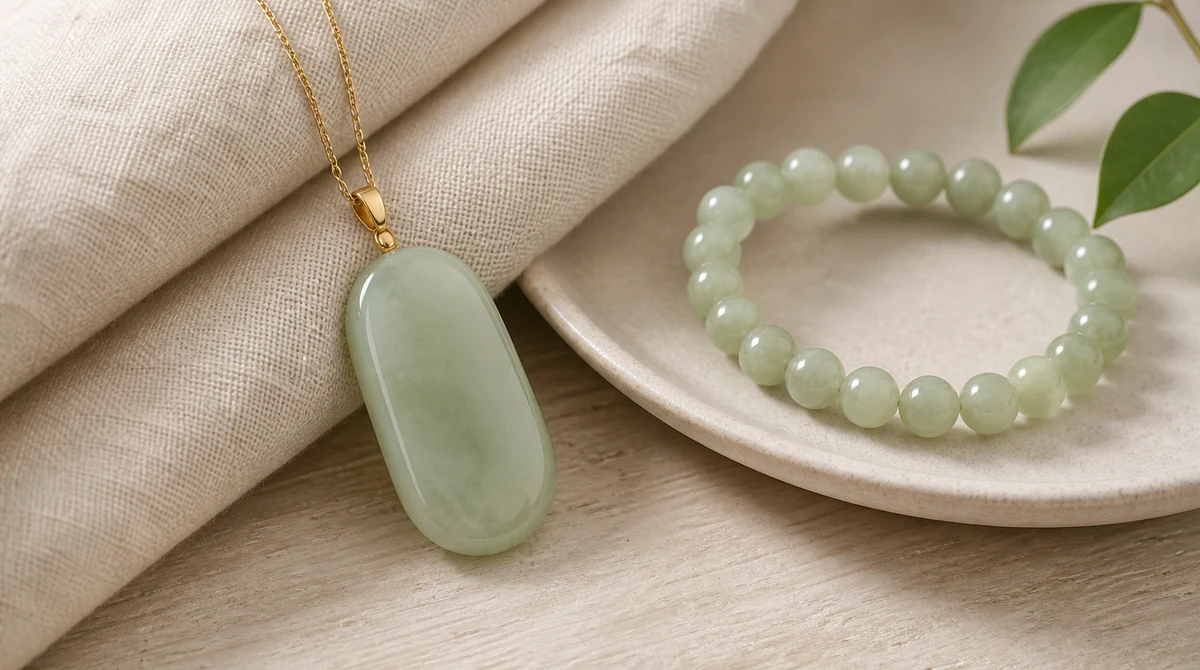 QZZEN editorial image for how to tell if hetian jade is real with natural crystal bracelet styling