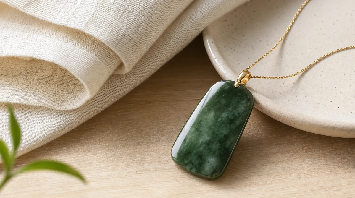 QZZEN editorial image for how to choose your jade pendant with natural crystal bracelet styling