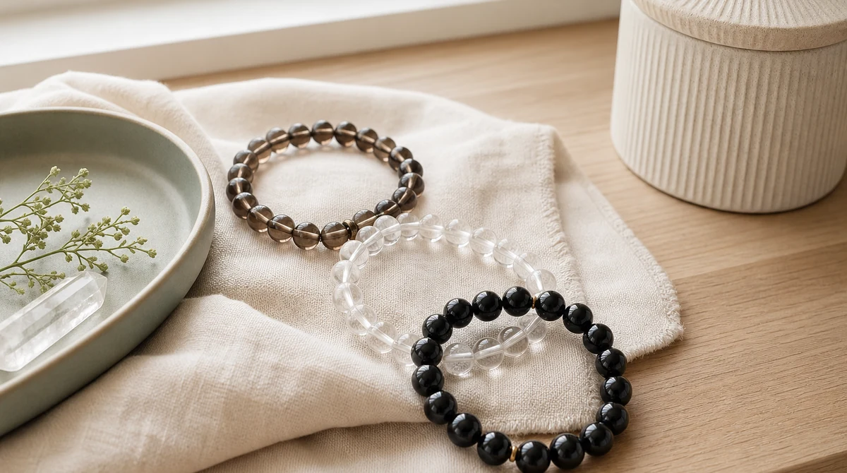 QZZEN editorial image for how to cleanse crystals: 7 easy methods with natural crystal bracelet styling