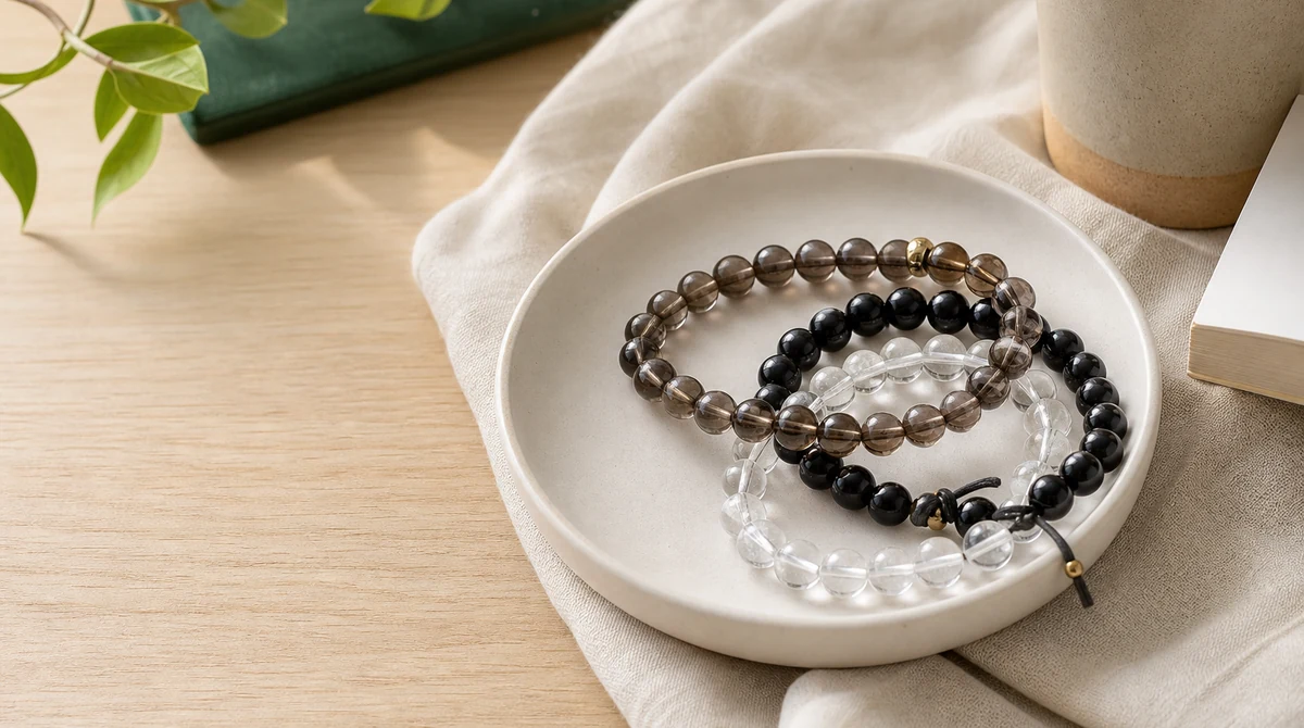 QZZEN editorial image for natural crystal buying guide for new collectors with natural crystal bracelet styling