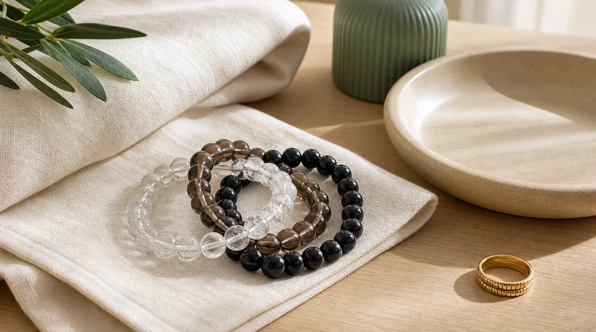 QZZEN editorial image for natural crystal identification for calm bracelets with natural crystal bracelet styling
