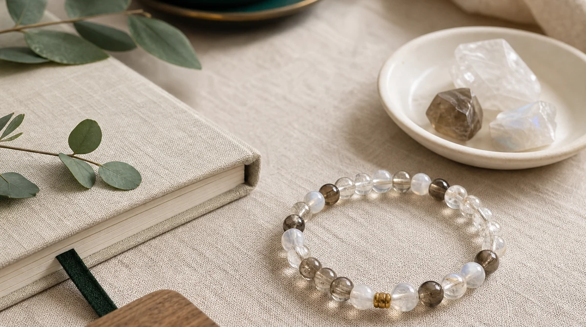 QZZEN editorial image for natural crystal identification before you buy with natural crystal bracelet styling