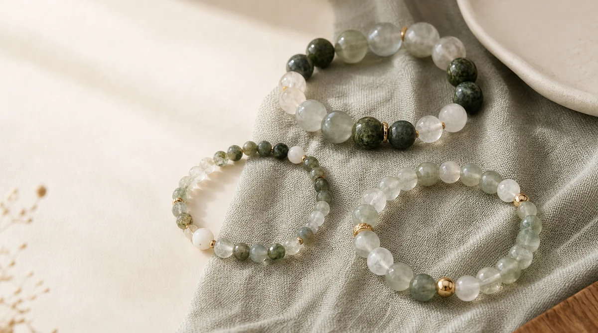 QZZEN editorial image for natural crystal identification for viral bracelets with natural crystal bracelet styling