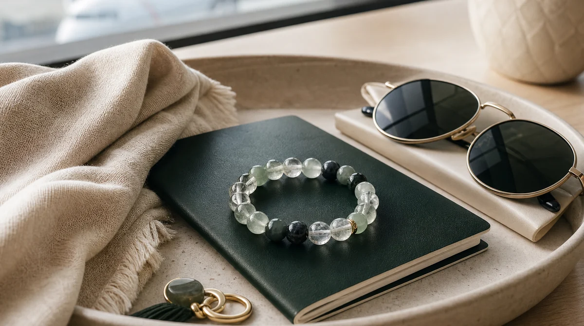 Travel-ready natural crystal bracelet for identification and QZZEN Create design